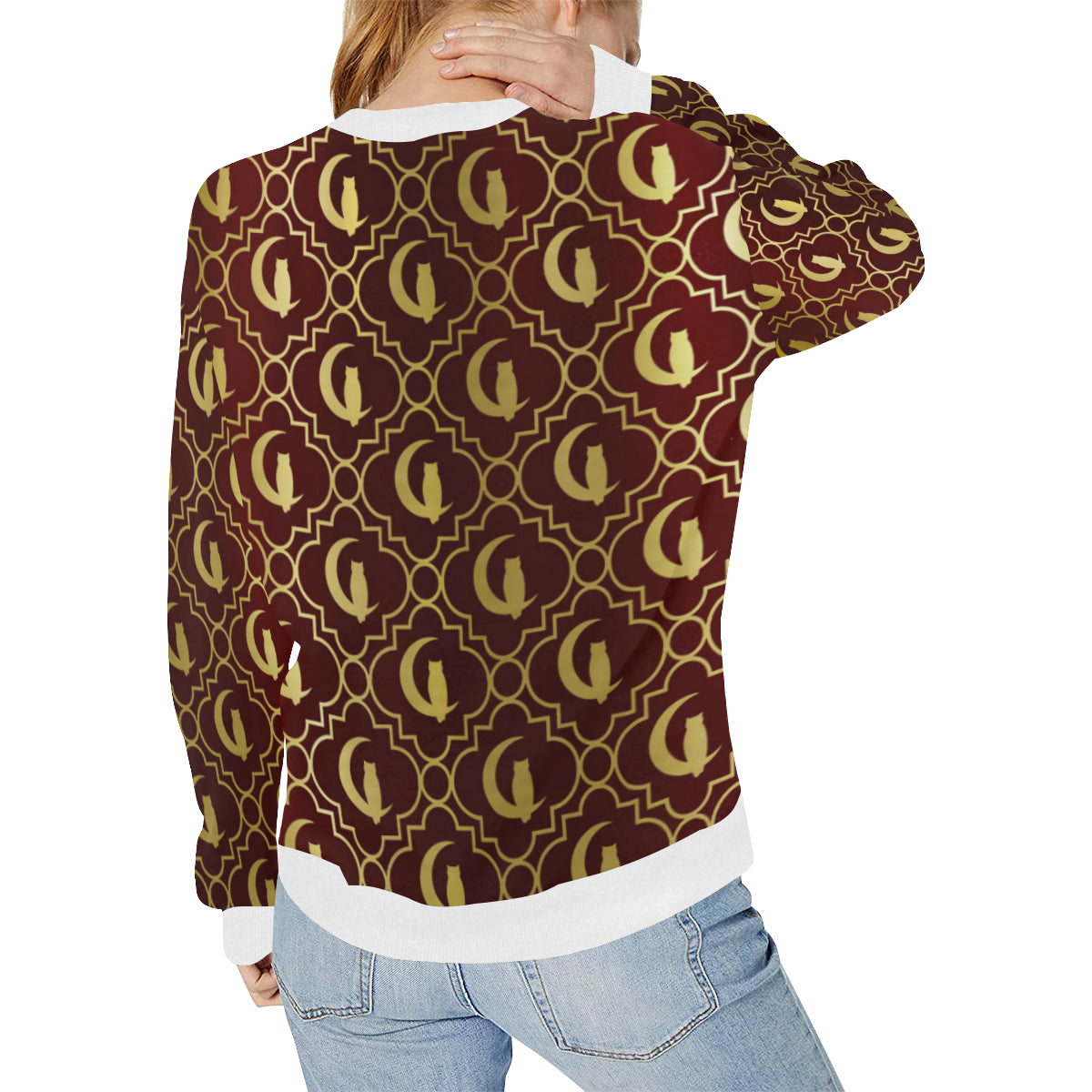 ELEGANCE BRDXGLD Women's Rib Cuff Crew Neck Sweatshirt (Model H34)