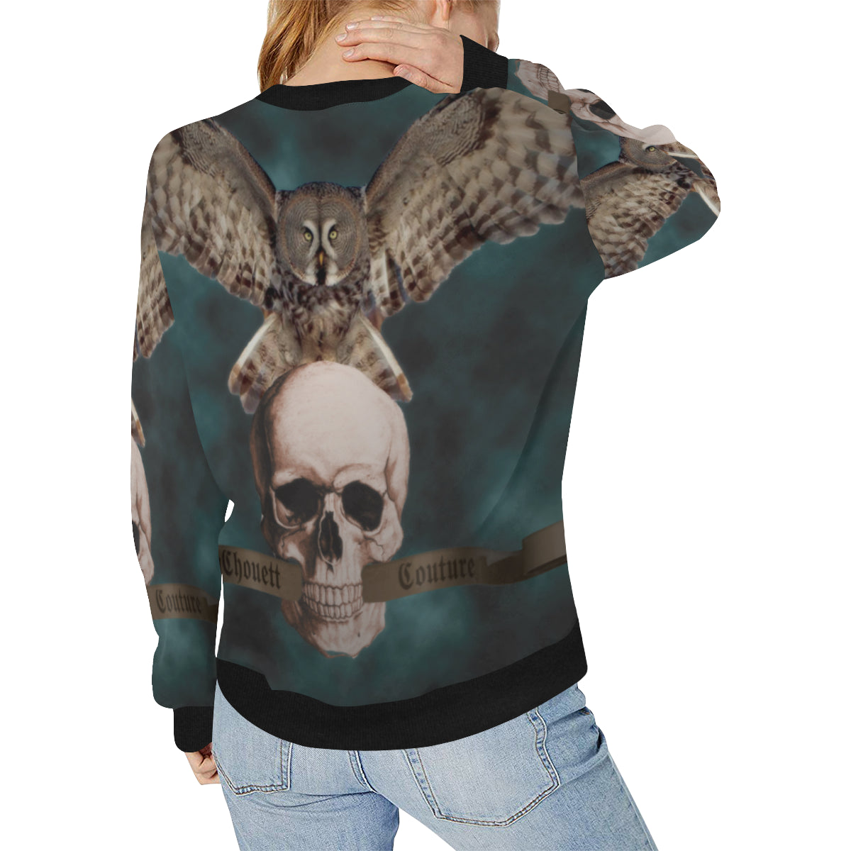 LCC OWL ROCK N ROLL Women's Rib Cuff Crew Neck Sweatshirt (Model H34)