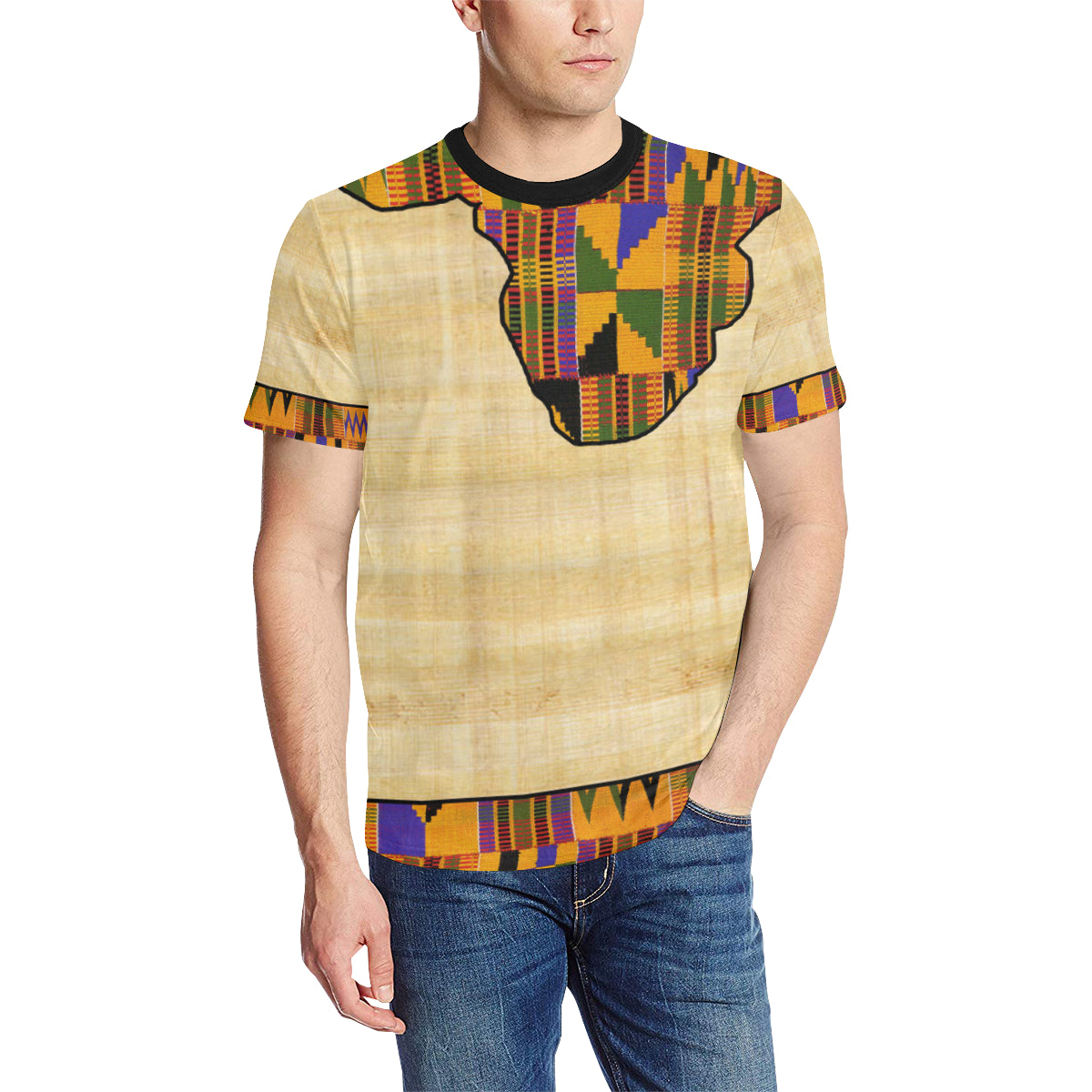 NILE VALLEY Men's All Over Print T-Shirt (Solid Color Neck) (Model T63)