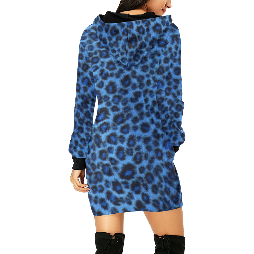 TIGER BLUE SKIN All Over Print Hoodie Mini Dress (Model H27)