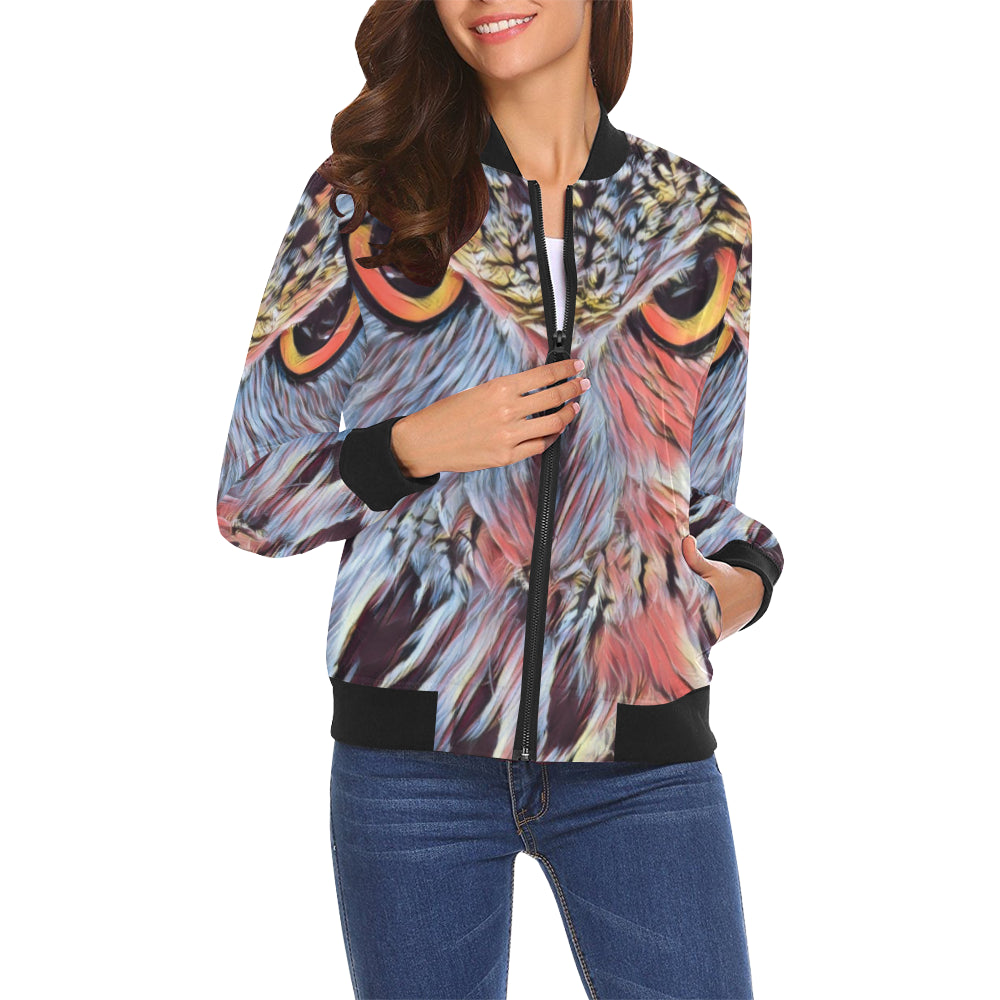 THE OWL All Over Print Bomber Jacket for Women (Model H19)