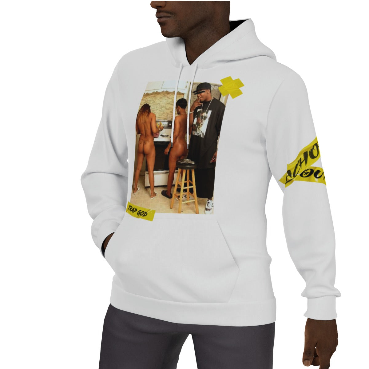 TRAP GOD WHT Men's Thicken Hoodie