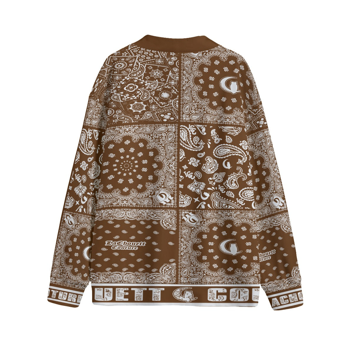 BANDANA MIX BROWN Unisex V-neck Knitted Fleece Cardigan With Button Closure