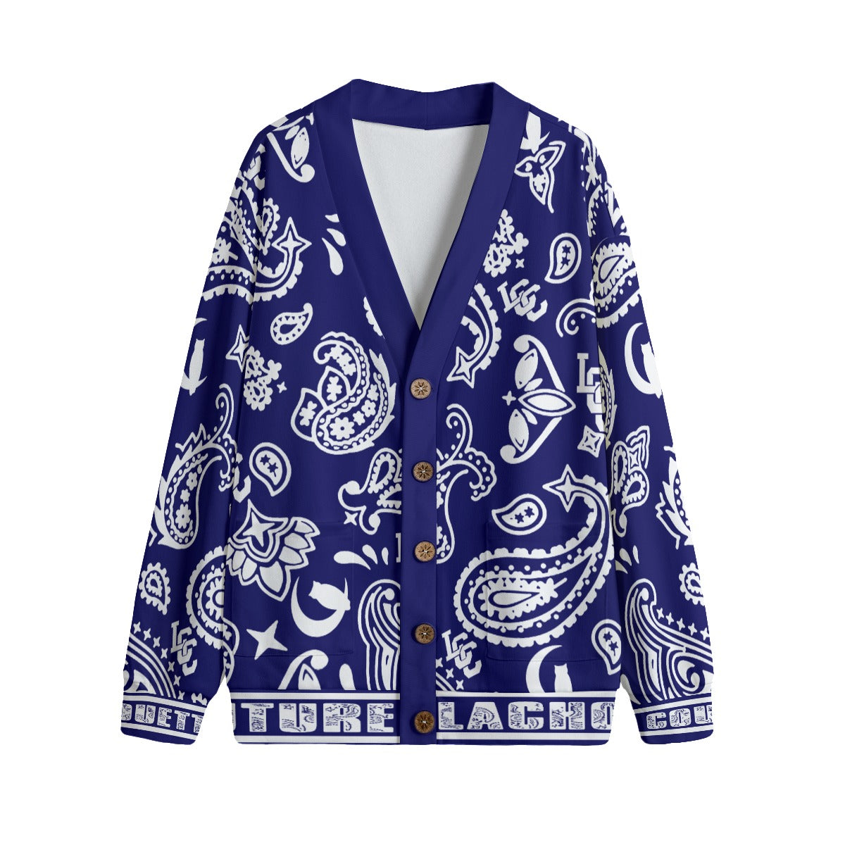 BANDANA PAISLEY NAVY Unisex Cardigan With Button Closure