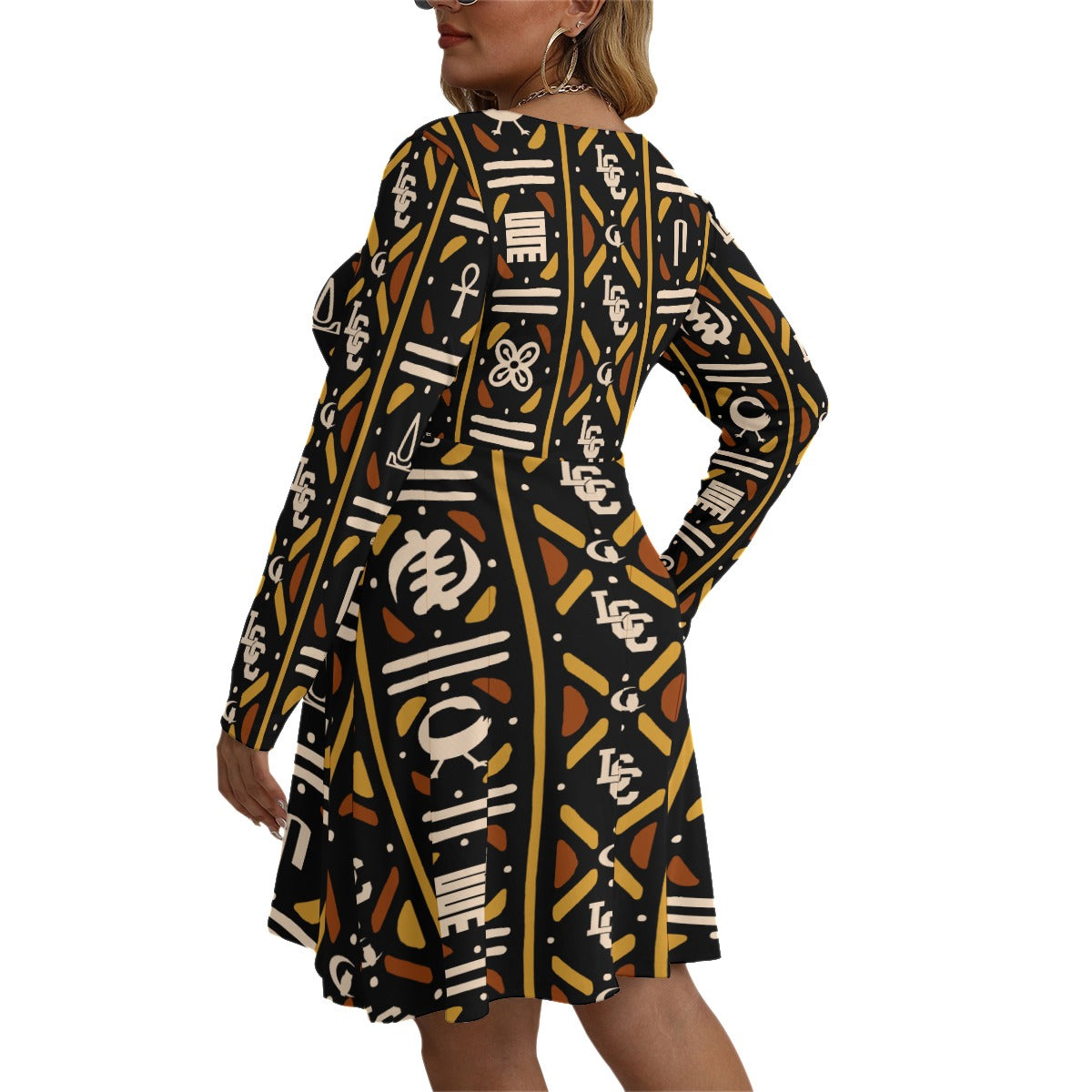 BOGOLAN KMT Women's V-neck Long Sleeve Dress