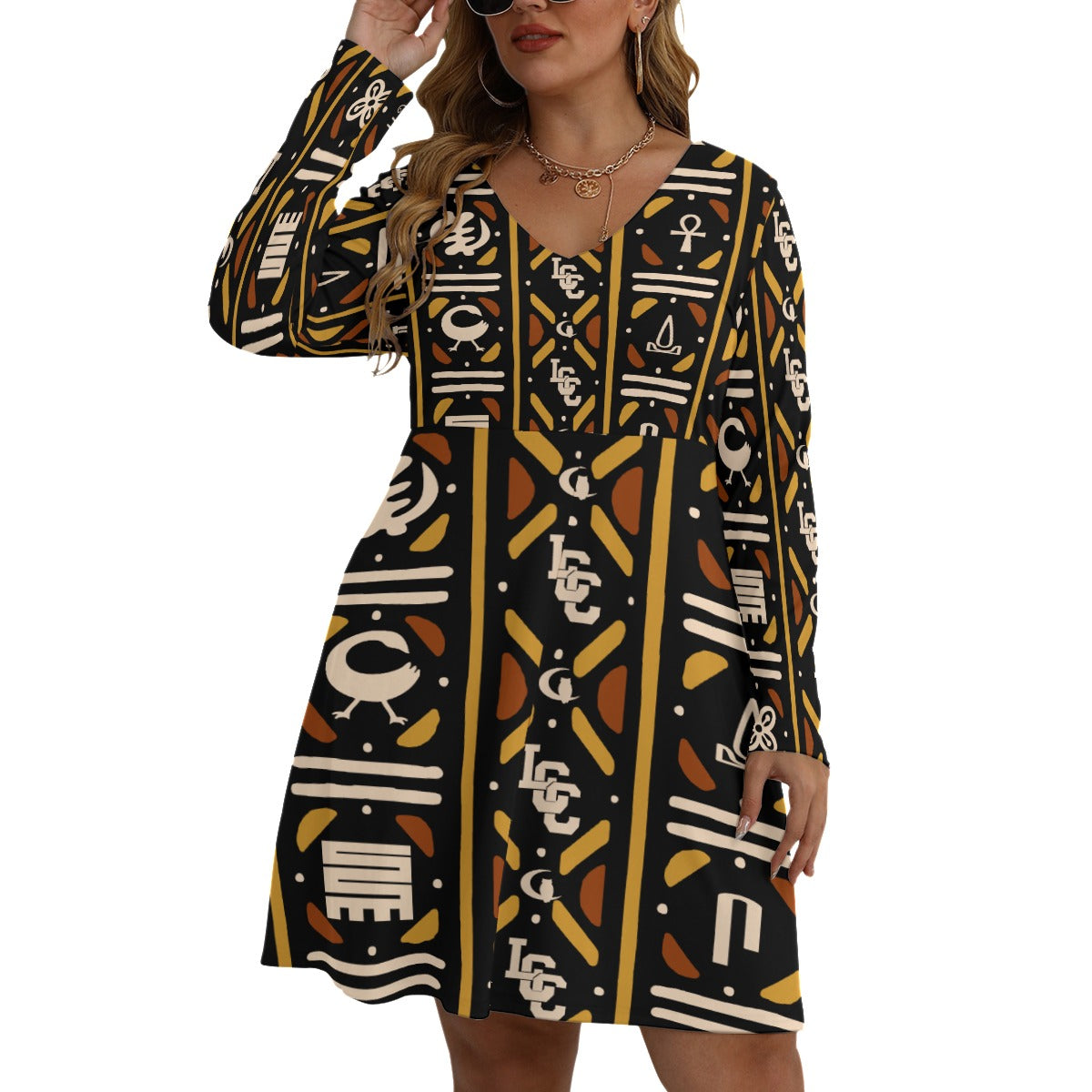 BOGOLAN KMT Women's V-neck Long Sleeve Dress