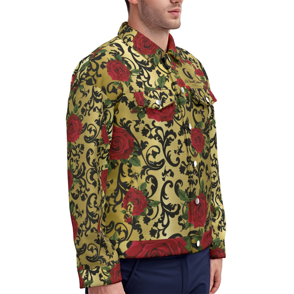 RED ROSES GLD Unisex Lapel Jacket Cotton