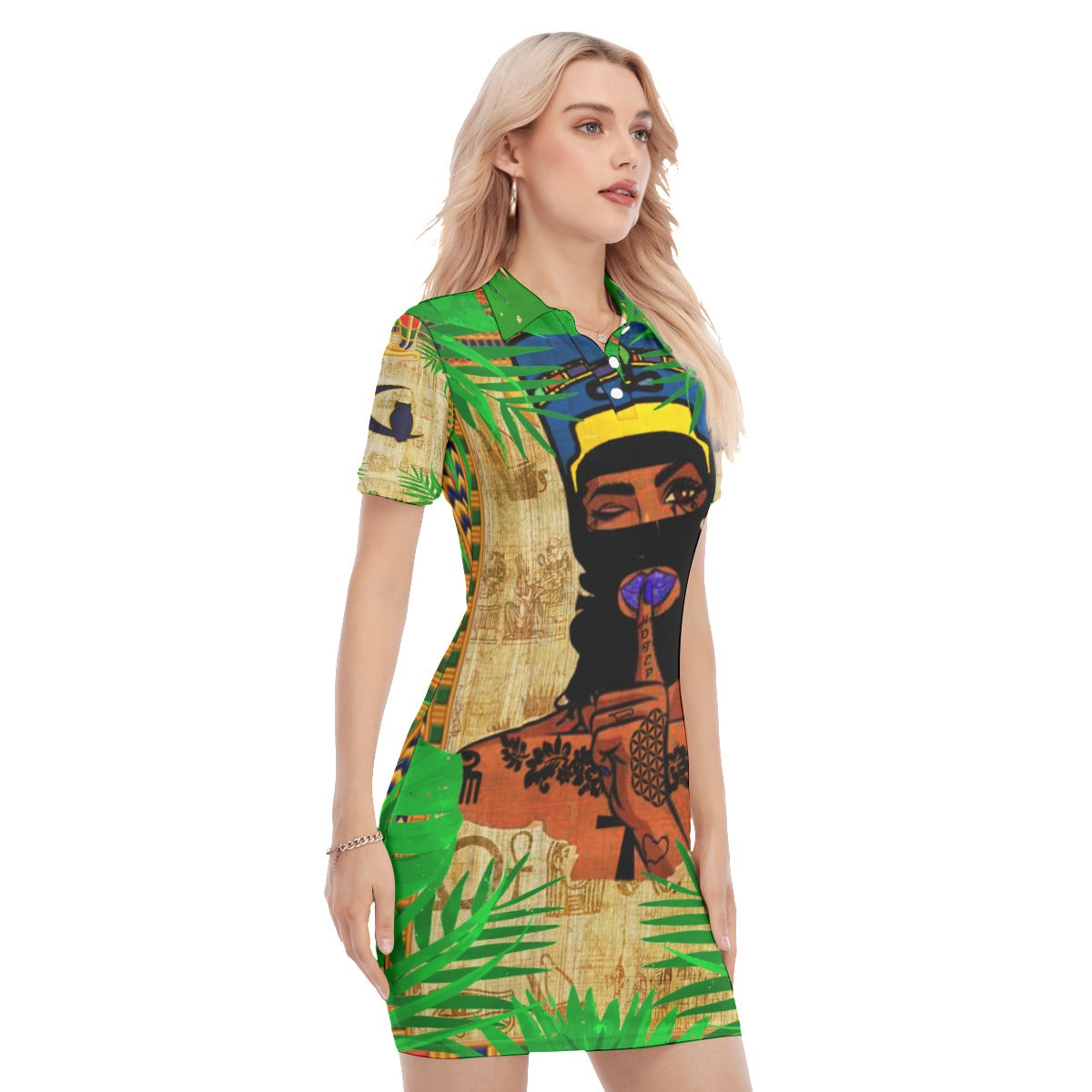 TROPICAL KWEEN Women's Polo Collar Dress