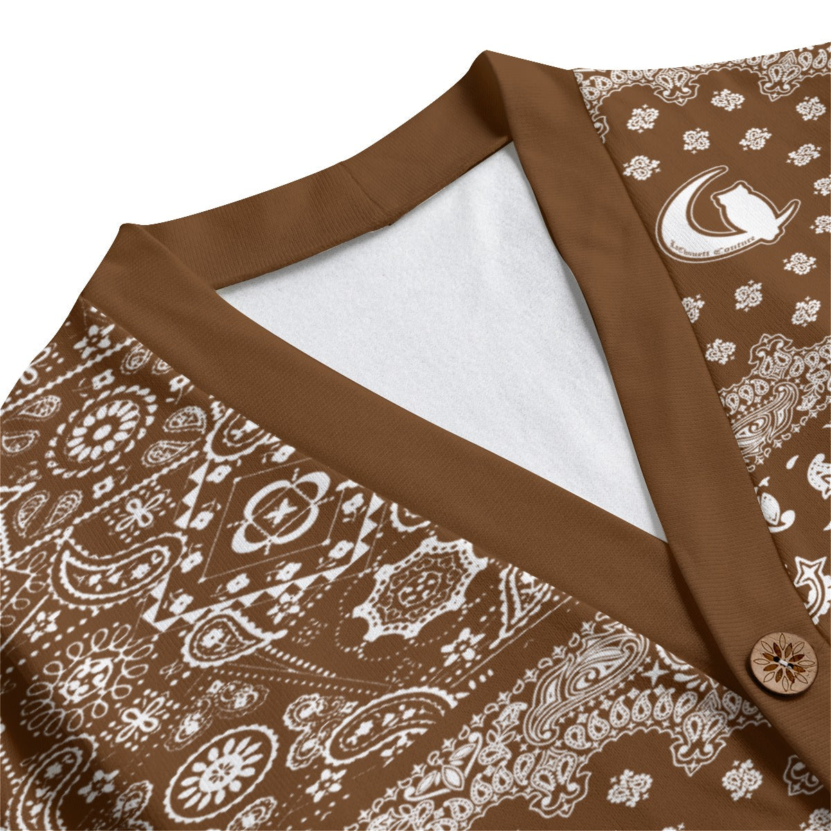BANDANA MIX BROWN Unisex V-neck Knitted Fleece Cardigan With Button Closure