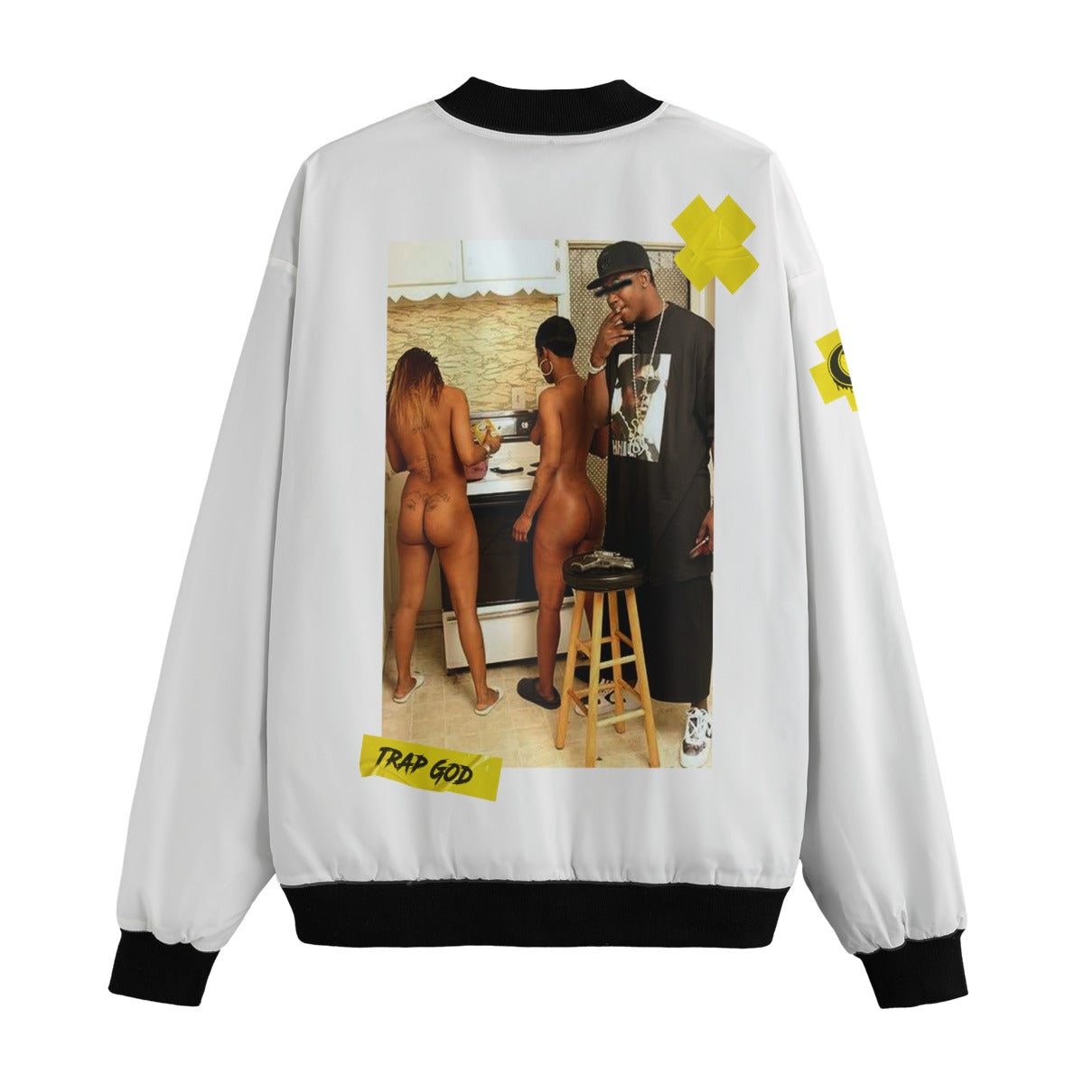 TRAP GOD WHT Men’s Fleece Bomber Jacket