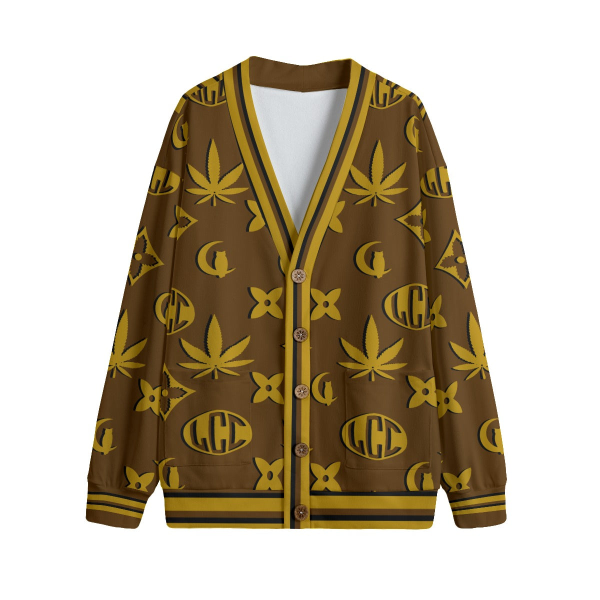 WEEDY LCC BRWNVT Unisex V-neck Cardigan With Button Closure