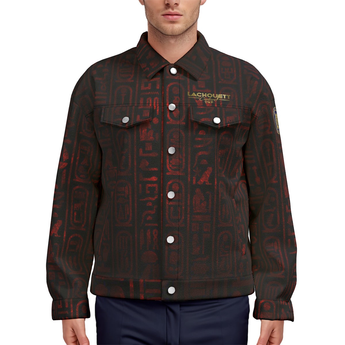 HIEROGLYPH RED Unisex Lapel Jacket  Cotton