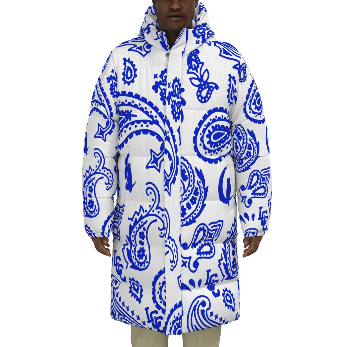 BANDANA COMPLEX BLUWHT Unisex Long Down Jacket