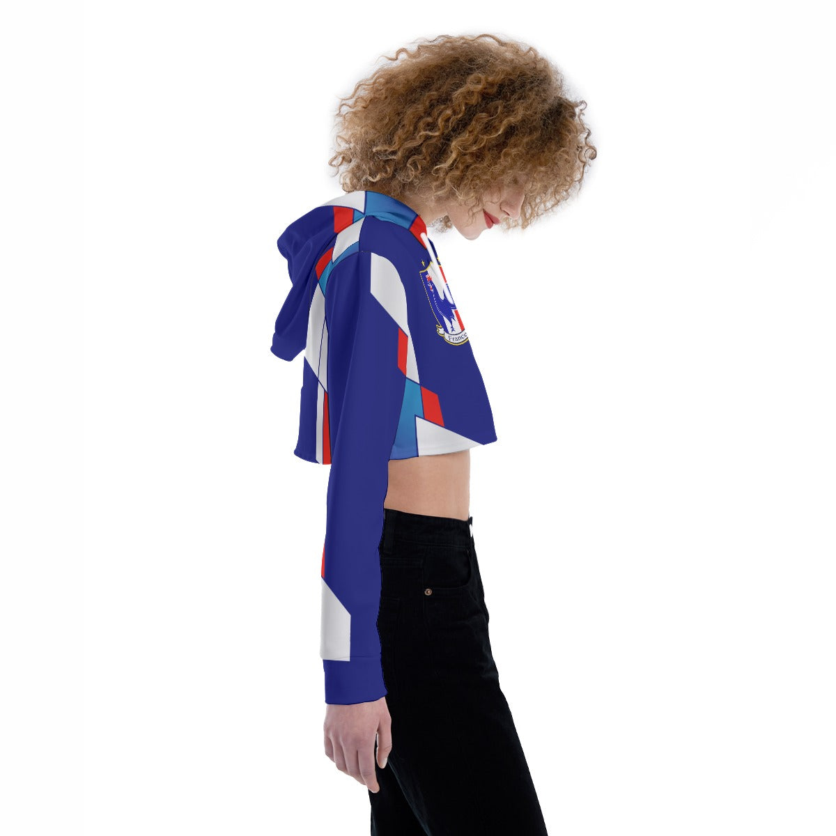 FRANCE BLUE Women's Crop Top Hoodie