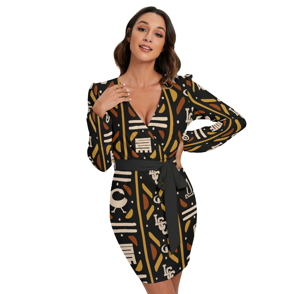 BOGOLAN KMT Women's Long Sleeve Dress With Waist Belt