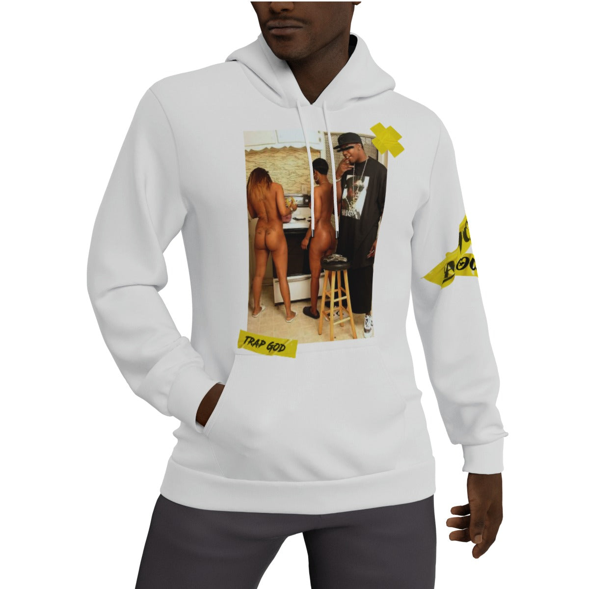 TRAP GOD WHT Men's Thicken Hoodie