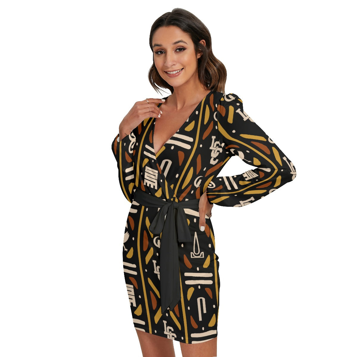 BOGOLAN KMT Women's Long Sleeve Dress With Waist Belt