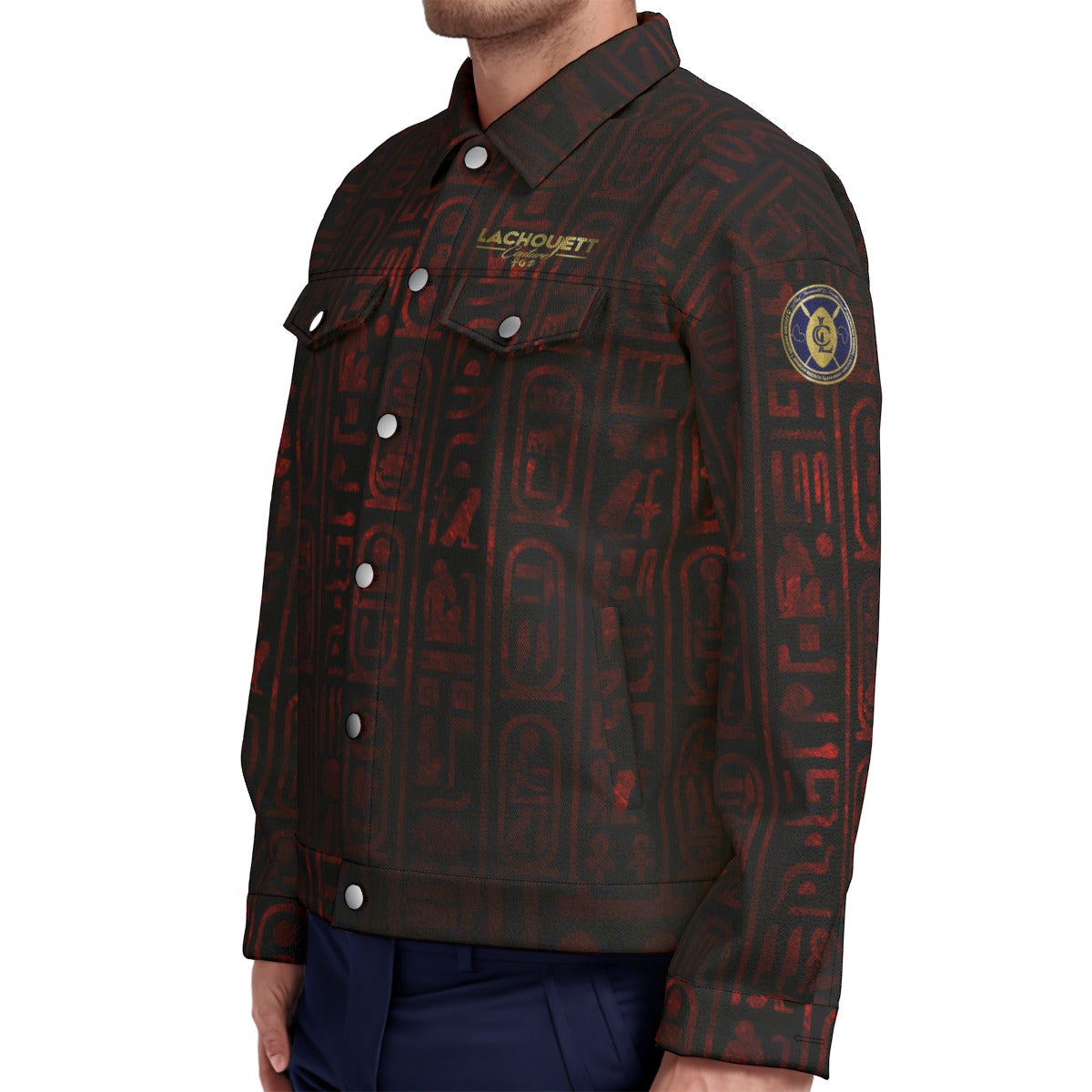 HIEROGLYPH RED Unisex Lapel Jacket  Cotton