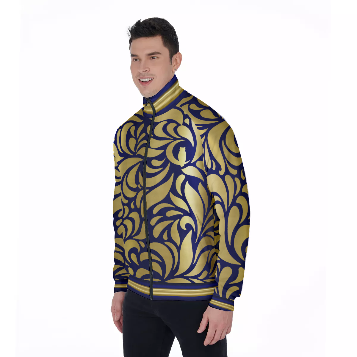 GORGEOUS LEAF BLUE Men's Stand Collar Jacket