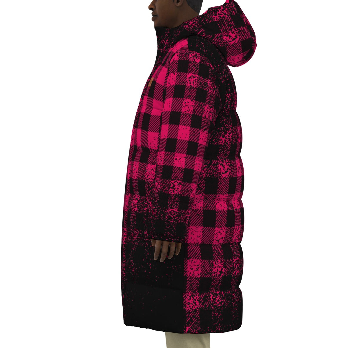 DUSTY PLAID PINKISH Unisex Long Down Jacket