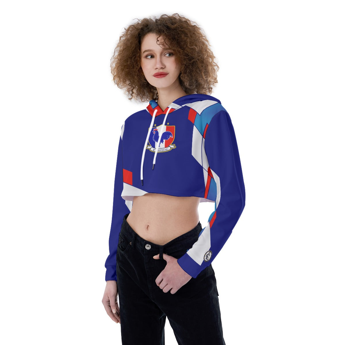 FRANCE BLUE Women's Crop Top Hoodie