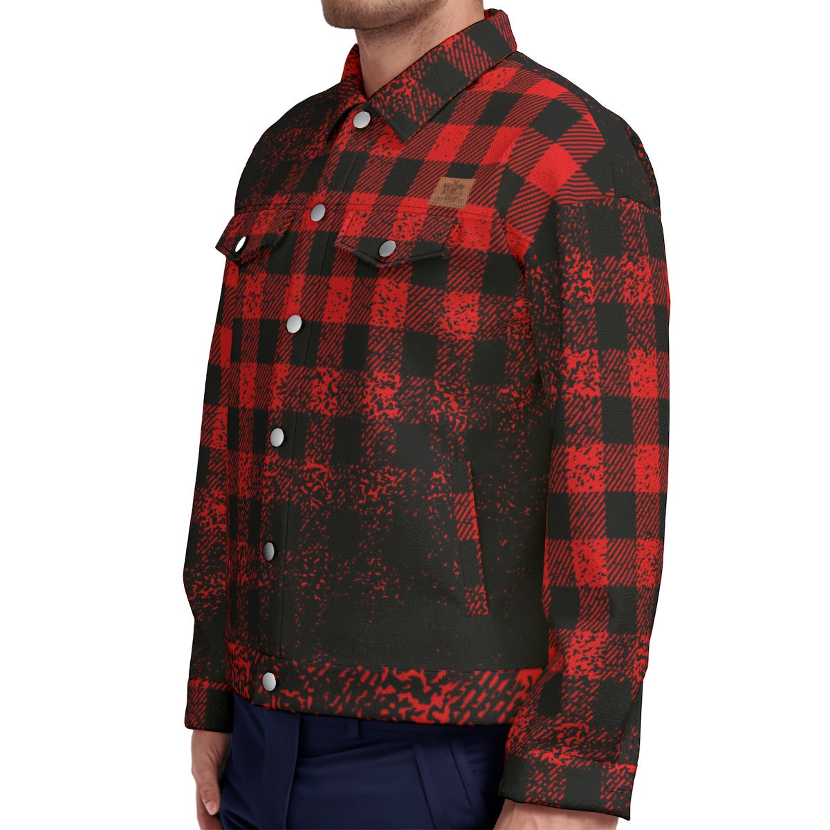 DUSTY PLAID RED Unisex Lapel Jacket  Cotton