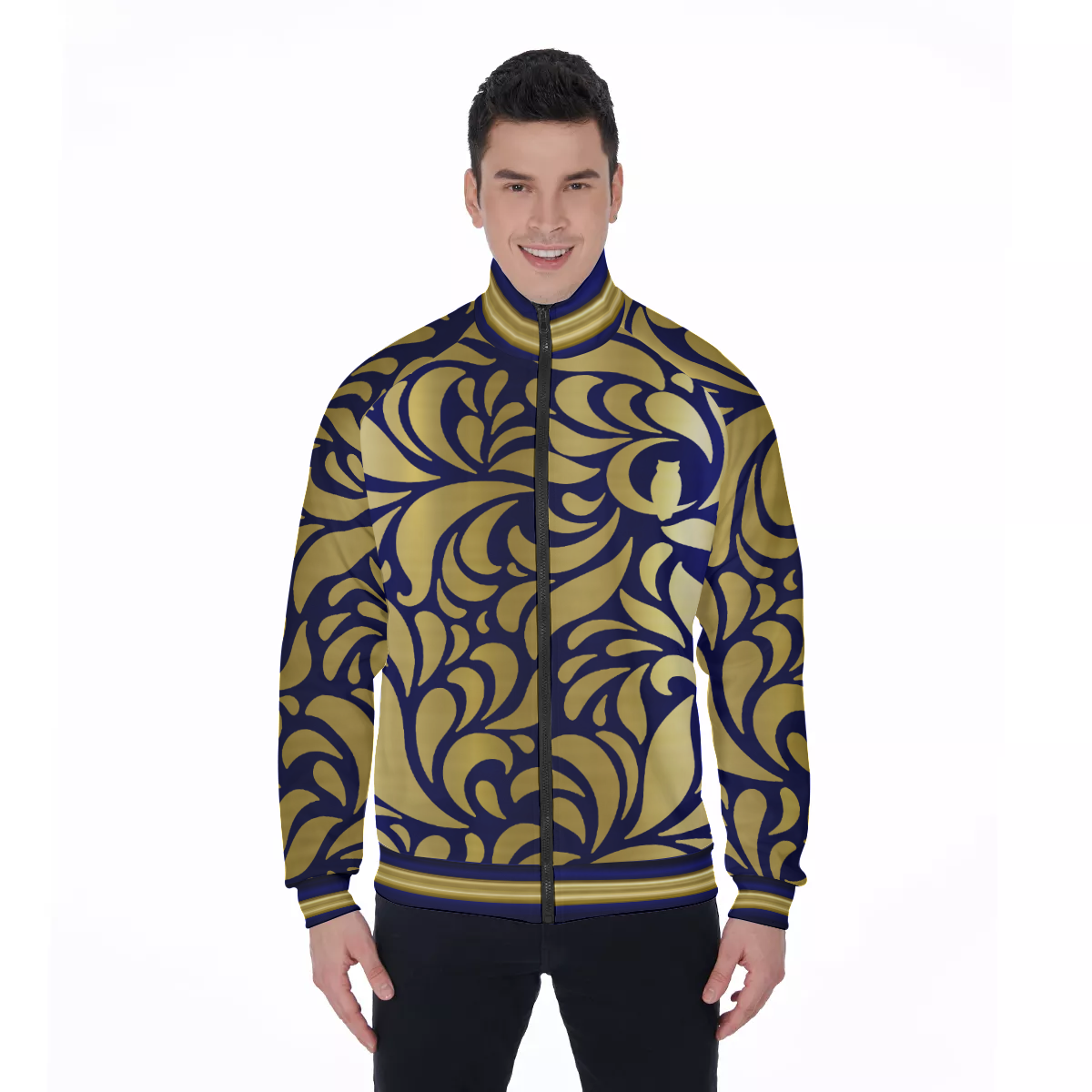 GORGEOUS LEAF BLUE Men's Stand Collar Jacket
