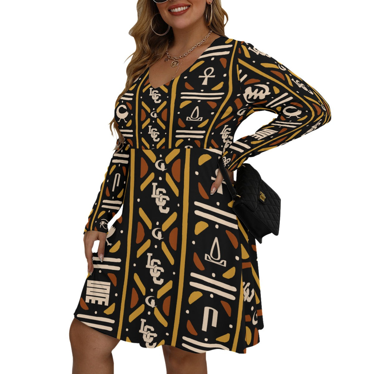 BOGOLAN KMT Women's V-neck Long Sleeve Dress