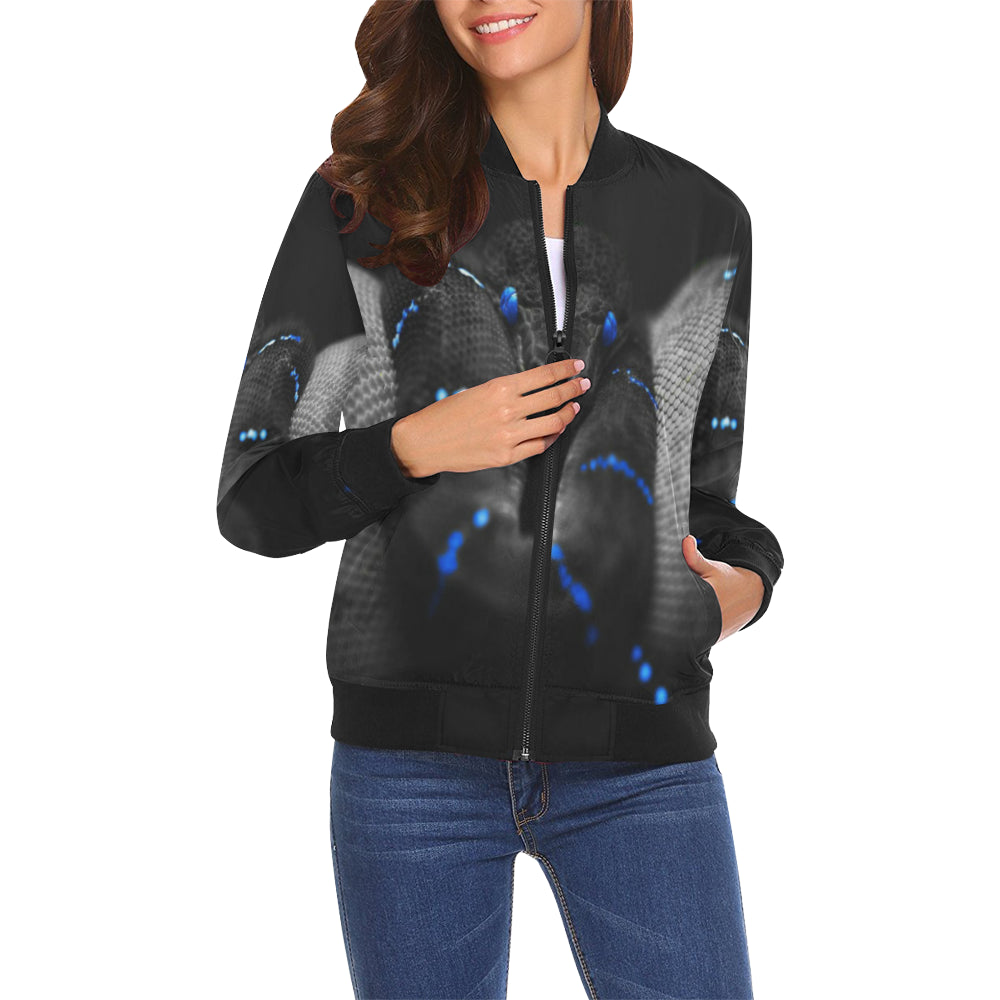 SNAKE BLUE All Over Print Bomber Jacket for Women (Model H19)