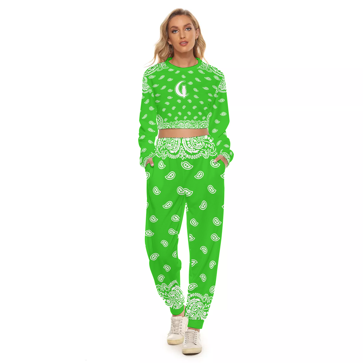 BANDANA FULLY GREEN Women's Crop Sweatshirt Suit