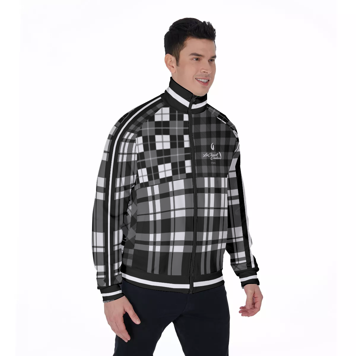 FLEXIN PLAID GREY Men's Stand Collar Jacket
