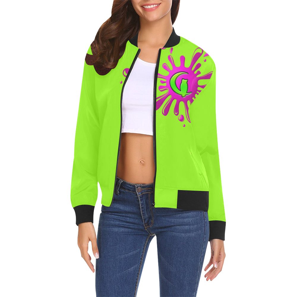 SPLASH OUT FLUO All Over Print Bomber Jacket for Women (Model H19)