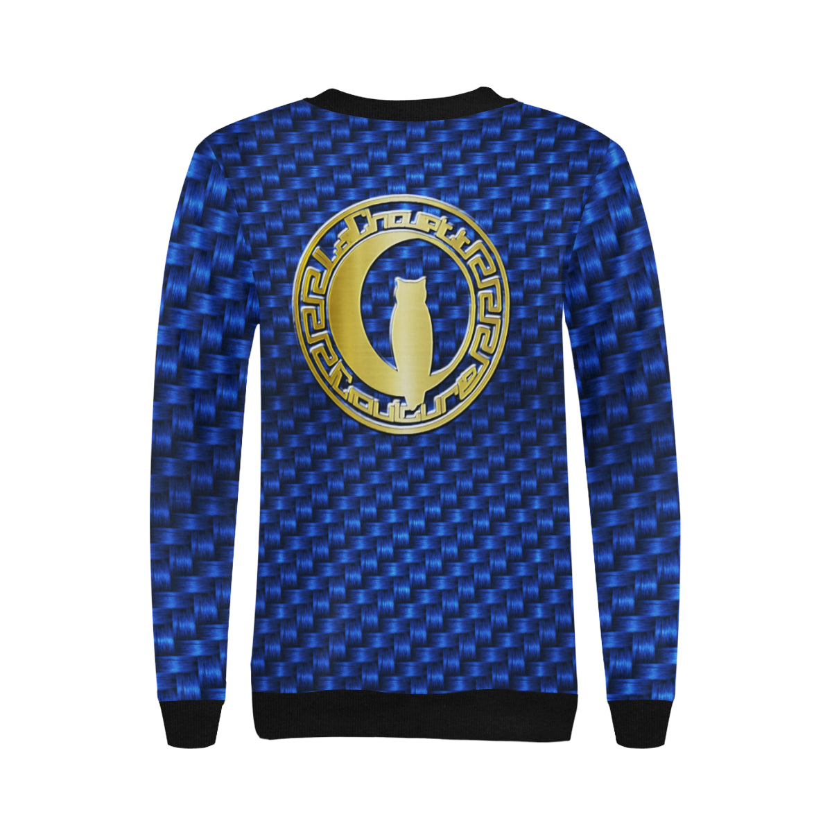 DELUXE TRESSER BLUE Women's Rib Cuff Crew Neck Sweatshirt