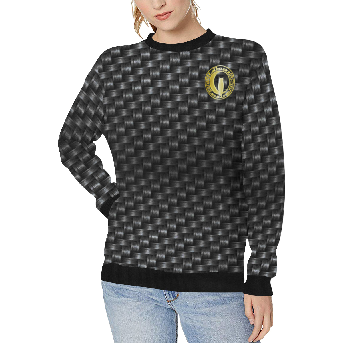 DELUXE BLACC TRESSER Women's Rib Cuff Crew Neck Sweatshirt