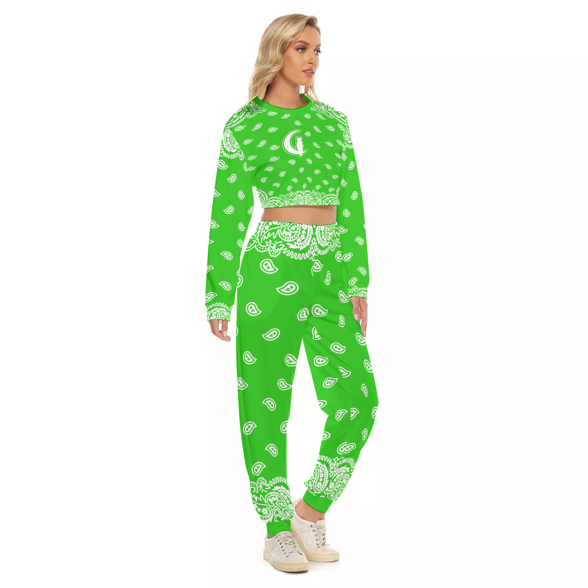 BANDANA FULLY GREEN Women's Crop Sweatshirt Suit