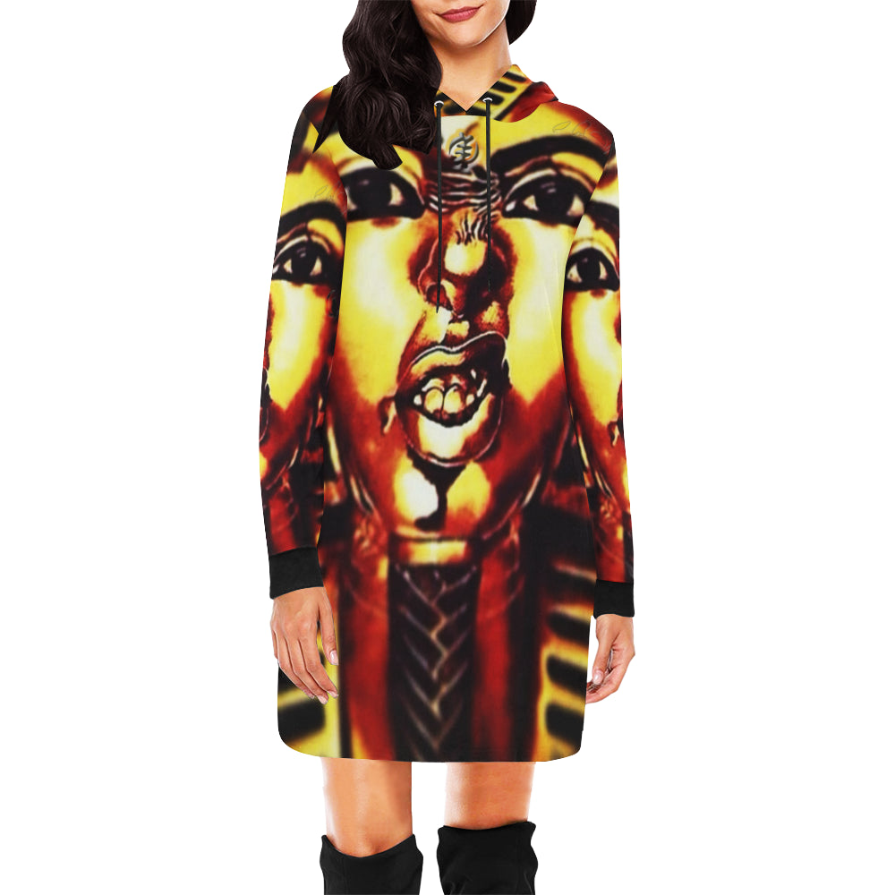 THUG PHAROAH All Over Print Hoodie Mini Dress (Model H27)