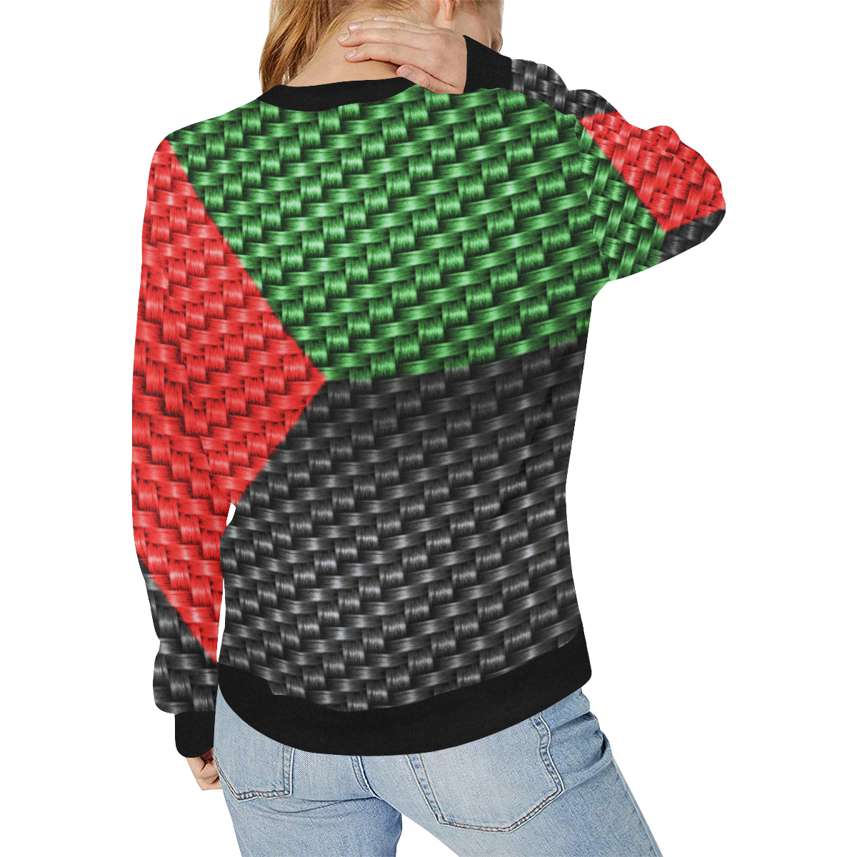 MADA FLAG Women's Rib Cuff Crew Neck Sweatshirt (Model H34)