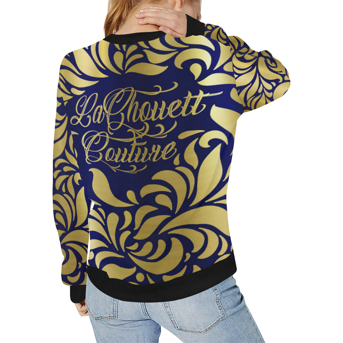 GORGIOUS LEAF ROYAL Women's Rib Cuff Crew Neck Sweatshirt (Model H34)