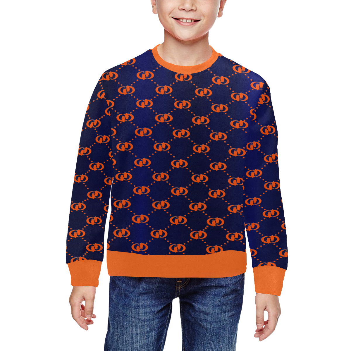 EXCELLANCE ORANGE All Over Print Crewneck Sweatshirt for Kids (Model H29)