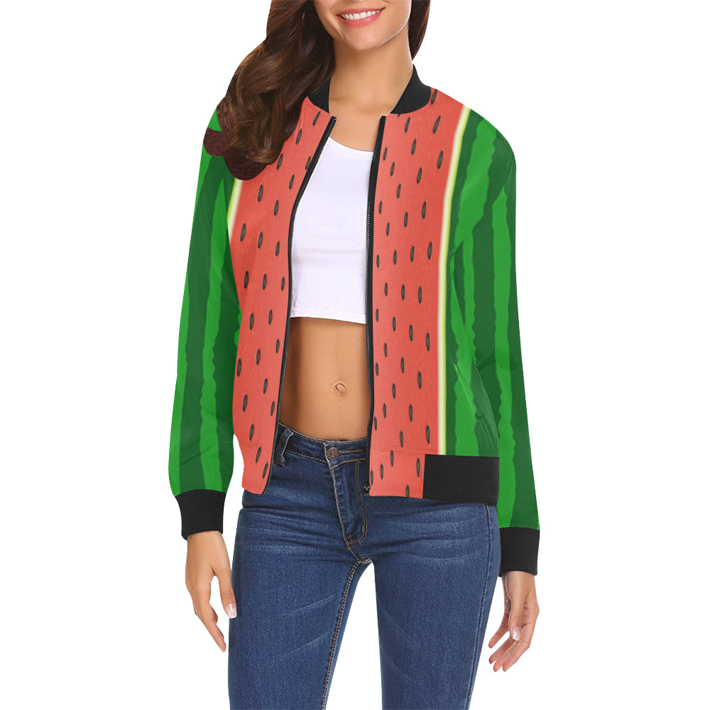watermelon All Over Print Bomber Jacket for Women