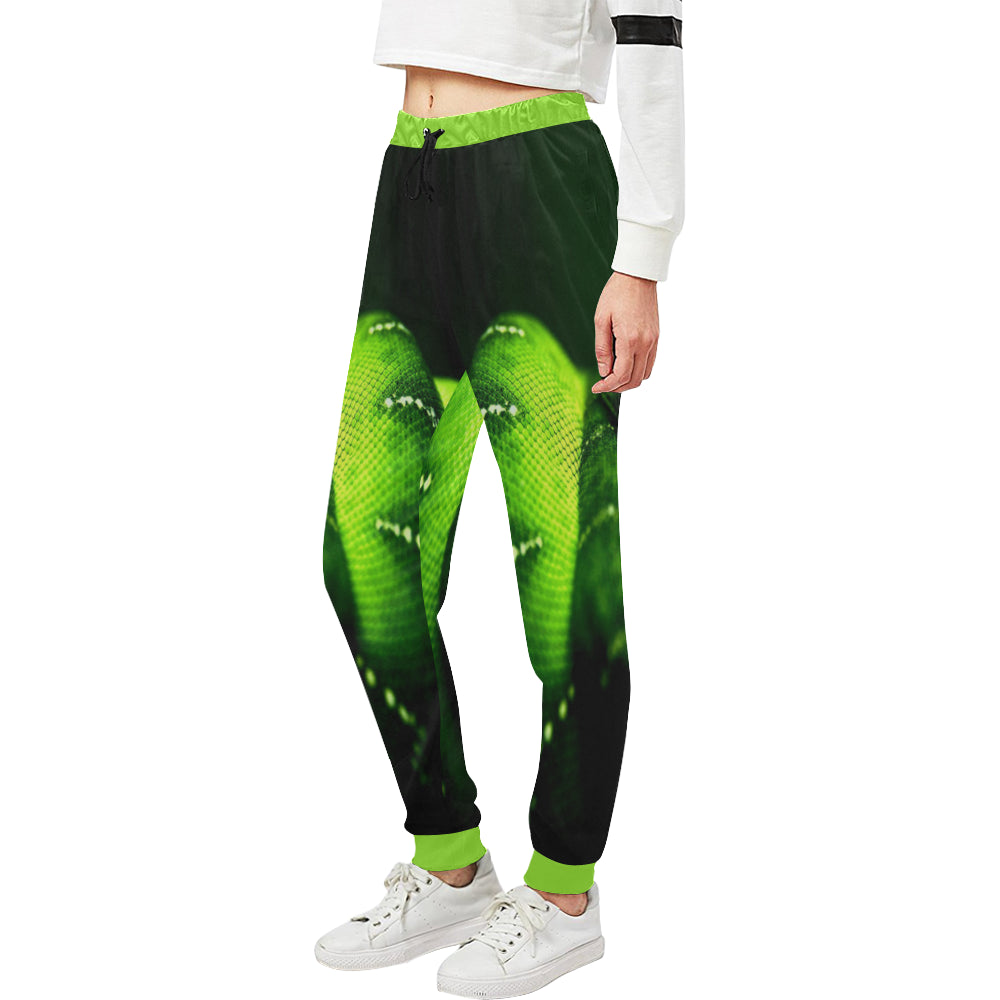 SNAKE GREEN Women's All Over Print Sweatpants (Model L11)