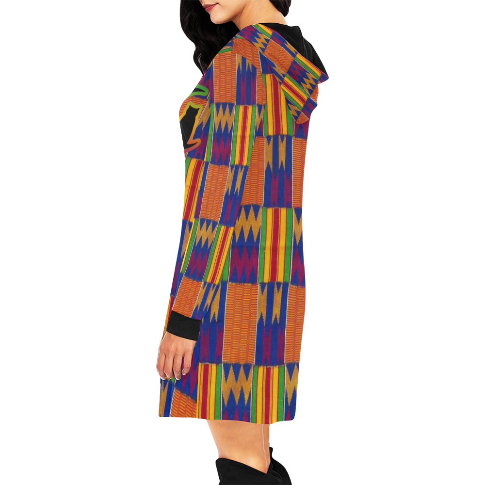 KENTE STYLE All Over Print Hoodie Mini Dress