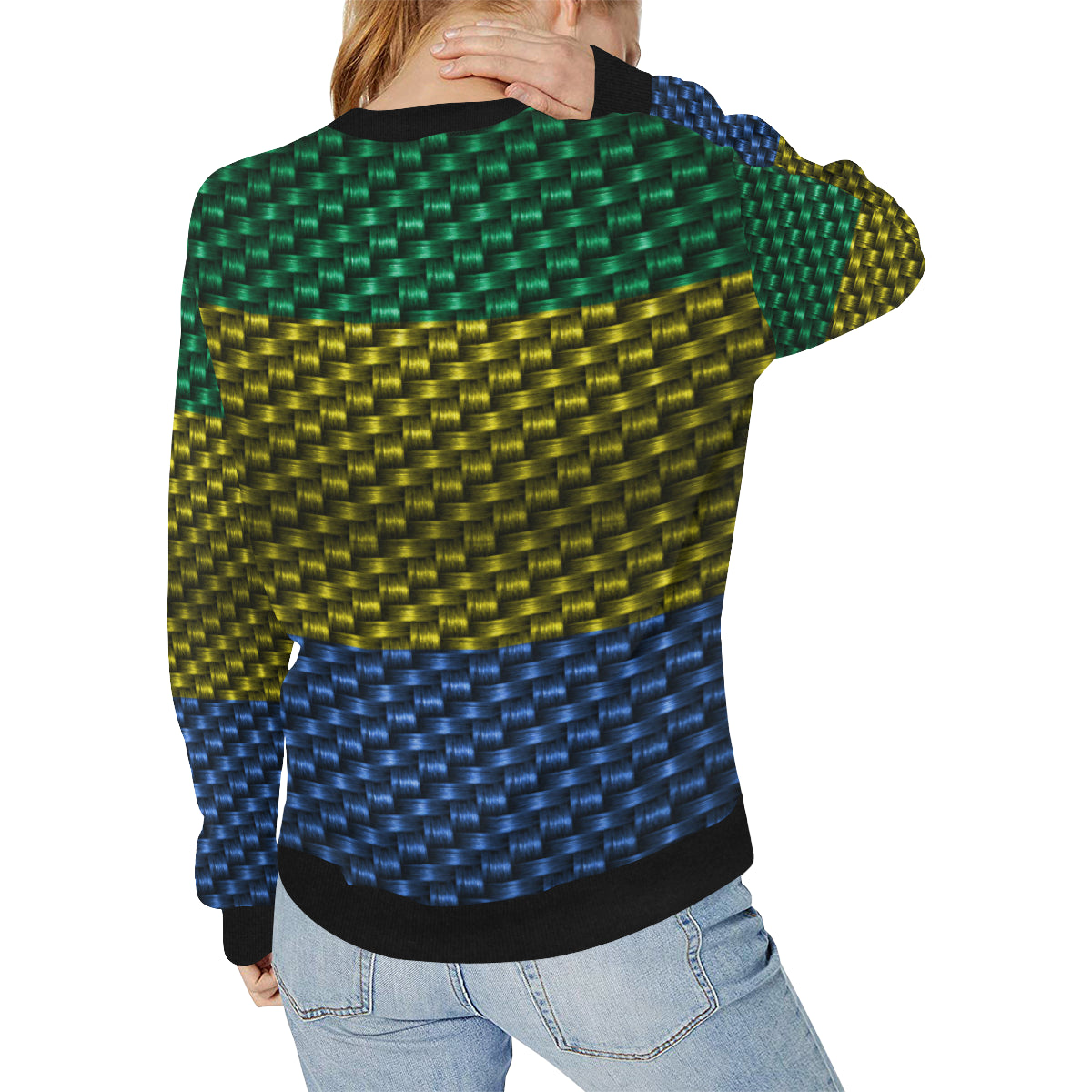 GABON FLAG Women's Rib Cuff Crew Neck Sweatshirt (Model H34)