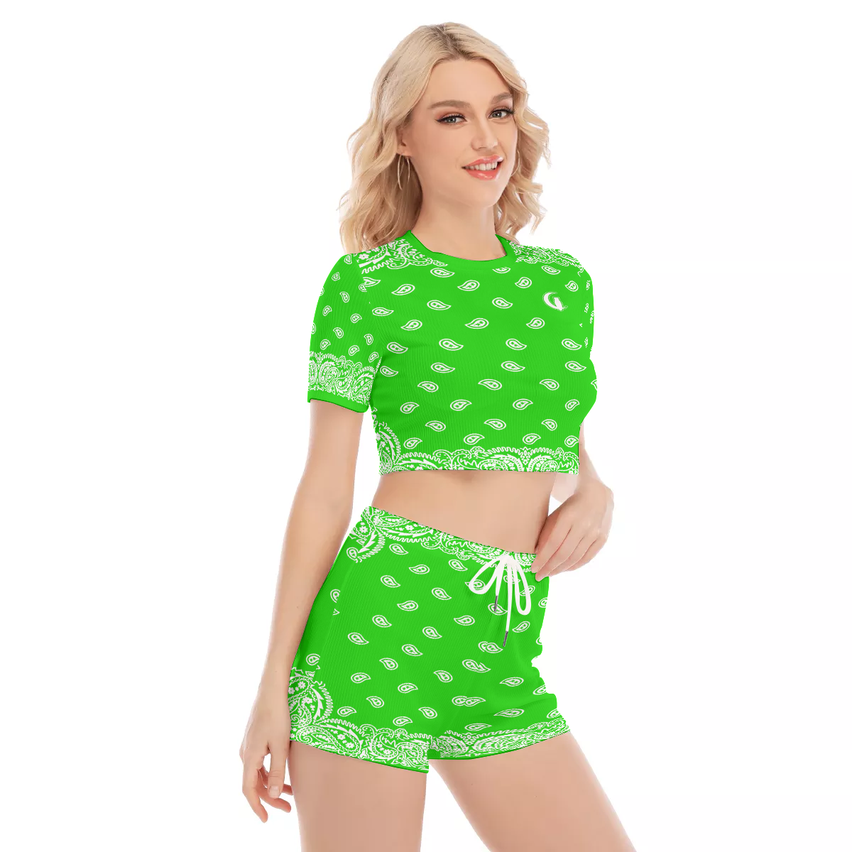 BANDANA FULLY GREEN Women's O-neck T-shirt Shorts Suit
