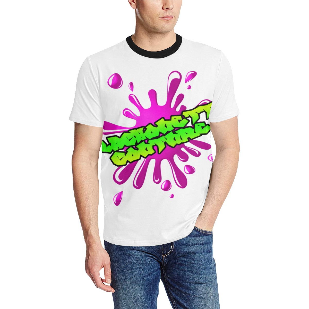 SPLASH OUT Men's All Over Print T-Shirt (Solid Color Neck) (Model T63)