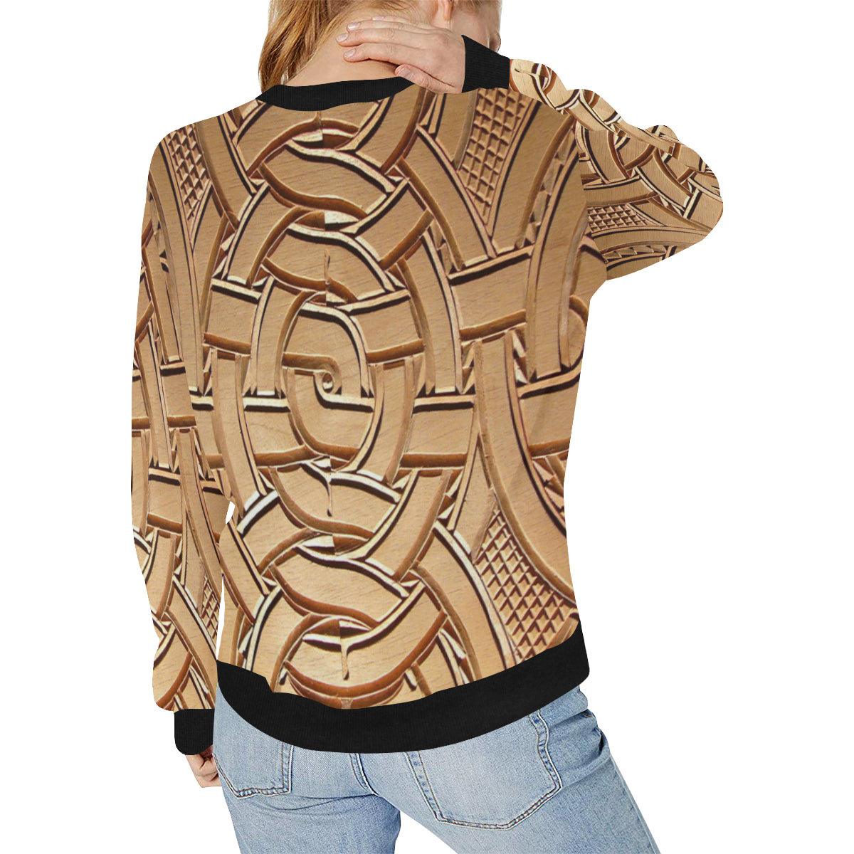 TEMBE ART WOOD Women's Rib Cuff Crew Neck Sweatshirt