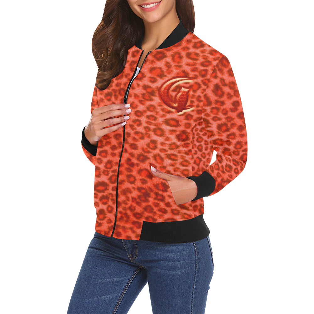 RED TIGER SKIN All Over Print Bomber Jacket for Women (Model H19)