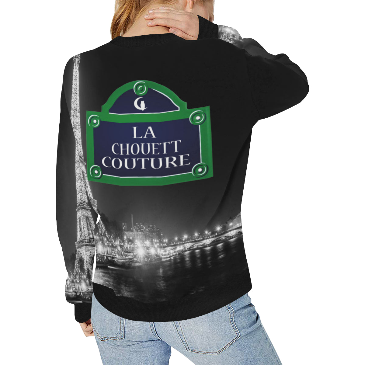 PARIS BY NIGHT Women's Rib Cuff Crew Neck Sweatshirt (Model H34)