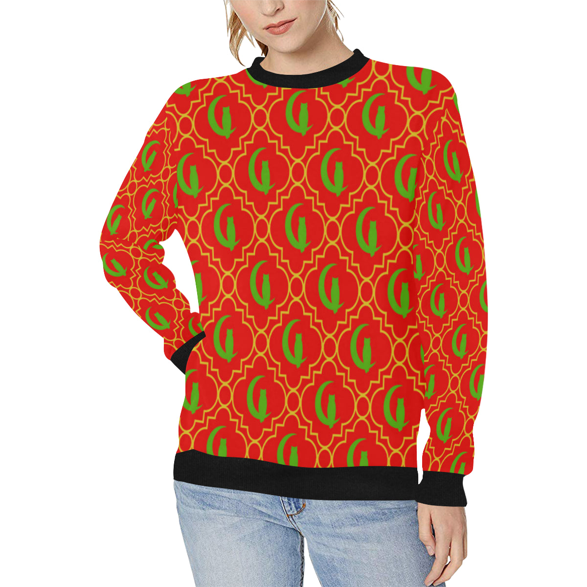 ELEGANCE RJV Women's Rib Cuff Crew Neck Sweatshirt (Model H34)