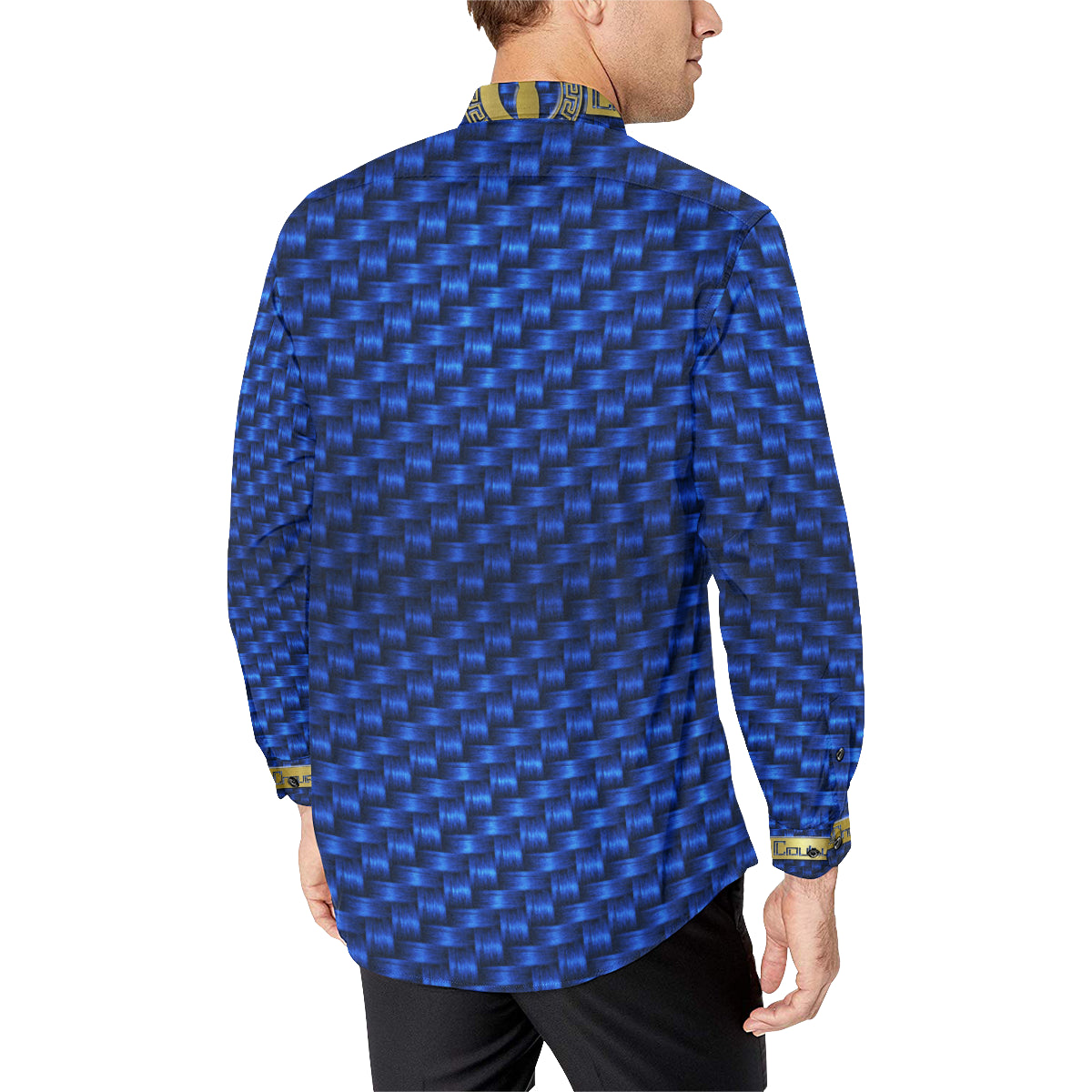 DELUXE BLUE Men's All Over Print Casual Dress Shirt